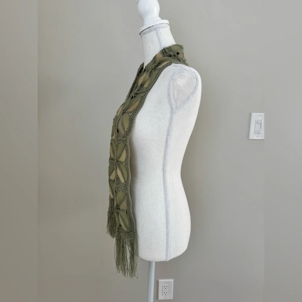 Woven Leather & Crochet shall Fringe Scarf